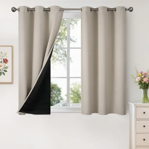 Vista 49 de YoungsTex - Cortinas 100% opacas para dormitorio, con aislamiento térmico y ojales, cortinas oscuras negras con capa pesada para ventana de sala
