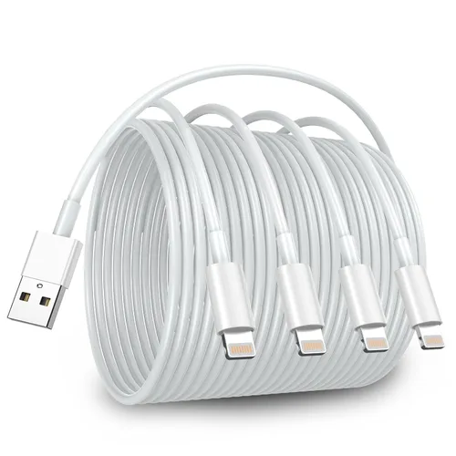 Vista 10 de Paquete de 4 cables de carga para iPhone de 6 pies de largo, USB a Lightning, USB 2.4A, cable de carga rápida para iPhone 14/13/12/11 Pro/11/XS
