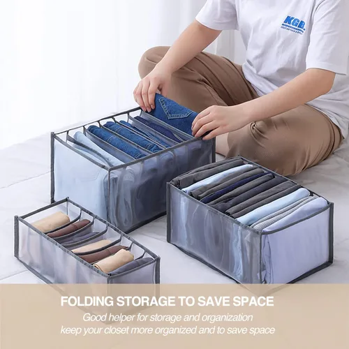 Vista 2 de Organizador de ropa para armario, 7 rejillas, lavable, portátil, organizador de armario, caja de almacenamiento de separación de malla, organizador