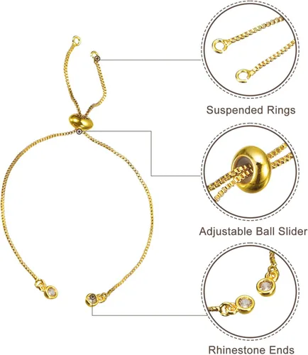 Vista 4 de uxcell Pulseras deslizantes ajustables, 10 unidades de extensor de caja de cadenas de conexión con extremos de diamantes de imitación para hacer