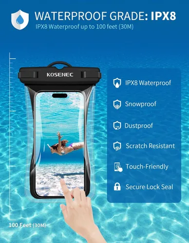 Vista 3 de Funda impermeable para teléfono con cordón, bolsa impermeable universal para teléfono flotante [2 unidades], bolsa protectora de agua para teléfono