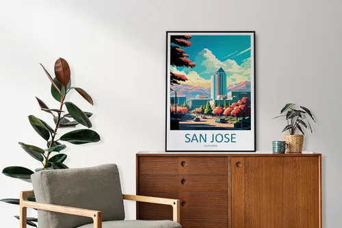 Vista 3 de San José - Póster de pared para colgar en la pared, decoración del hogar, San José amantes del arte de California, póster de San José, póster