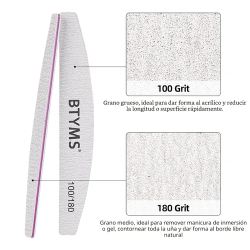 Vista 3 de BTYMS 10 piezas de limas de uñas de grano 100/180 - Tablas de esmeril de doble cara para uñas acrílicas, de gel y naturales