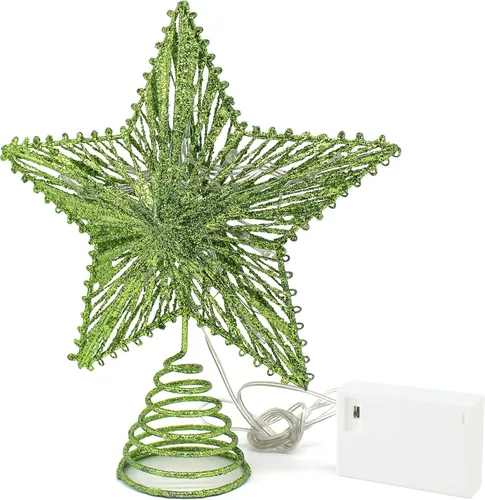 Vista 19 de CVHOMEDECO. Estrella Negra para la Copa del Árbol con Luces LED Blanco Cálido y Temporizador para Adornos de Remate de Árbol de Navidad y Decoración
