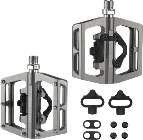 Vista 8 de ROCKBROS Pedales de bicicleta de montaña MTB compatibles con SPD bicicleta de montaña de doble función sellada sin clipless de aluminio plataforma