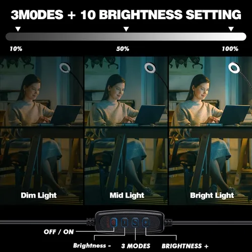 Vista 3 de Lupa de Escritorio con Luz 10x, Lupa con 3 Colores de Luz, 10 Niveles de Brillo Ajustable, Cuello de Cisne Flexible, Lámpara de Aumento