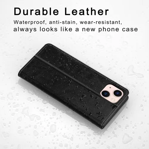 Vista 2 de Belemay Funda protectora de piel auténtica compatible con iPhone 13, con tarjetero de bloqueo RFID [carcasa interior suave no desmontable], funda
