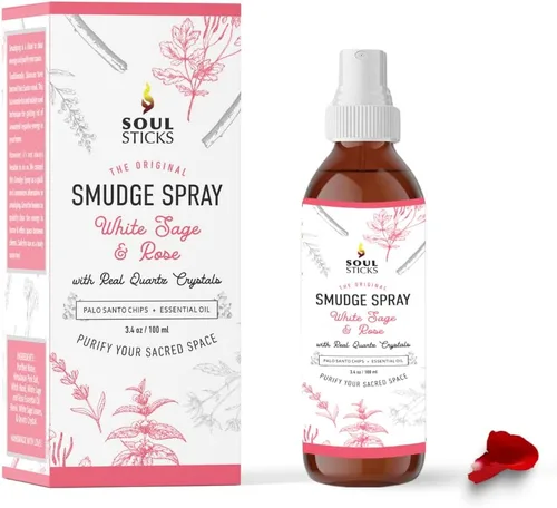 Vista 7 de SOUL STICKS Spray de Palo Santo y Sándalo para Limpieza y Energía Negativa Spray de Palo Santo 3.5oz con Cristales de Cuarzo Reales Spray