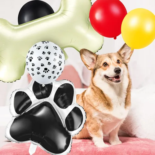Vista 6 de Decoraciones de cumpleaños para perros, kit de 46 globos con estampado de patas y globos de papel de aluminio, decoraciones de fiesta temática