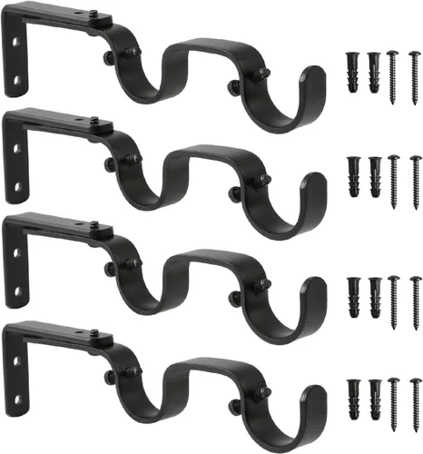Vista 9 de Soportes de barra de cortina resistentes, soportes ajustables para doble barra, 1 pulgada (2 piezas, negro)
