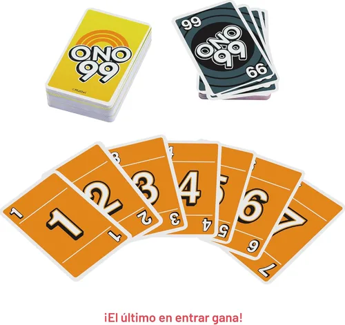 Vista 5 de Mattel Games Juego de cartas ONO 99 de The Makers of UNO para niños, adultos y familias, añade números y no pases más de 99