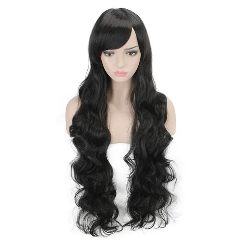 Vista 2 de Pelucas para disfraz de DAOTS, 32 pulgadas, peluca de cabello larga, resistente al calor, cabello rizado, para mujeres, Negro