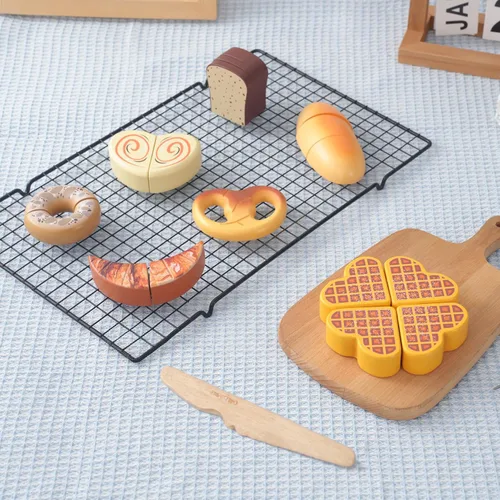 Vista 7 de Juguetes de madera para niños pequeños, juego de corte para hornear para niños, juego de simulación de panadería de cocina para niños, regalo