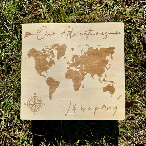 Vista 2 de Our Adventures Box, 8.5 x 8 x 2.5 pulgadas, caja de madera, caja de recuerdo, caja de memoria, caja de regalo, regalo de 5 aniversario, ideas