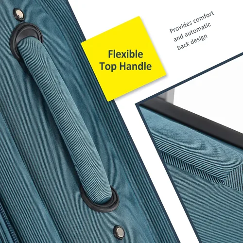 Vista 6 de Voohek Softside - Juego de 3 piezas expandible para maleta, equipaje ligero y ligero, Verde, Softside - Maleta extensible de 3 piezas, maleta