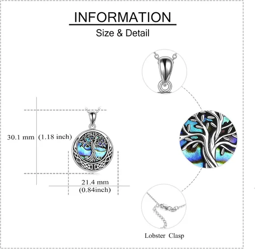 Vista 4 de Collar de plata de ley 925 con diseño de árbol de la vida collar con colgante de nudo celta para mujer