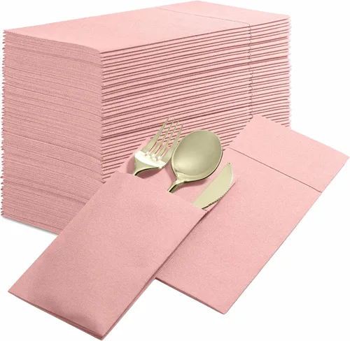 Vista 19 de Paquete de 50 servilletas desechables de lino con bolsillo integrado para cubiertos, color rojo brillante, como servilletas de papel para Navidad
