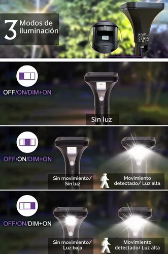 Vista 2 de AURAXY Luces LED con sensor de movimiento solar, funciona con pilas, detector de movimiento impermeable para exteriores, luz de pasarela, uso