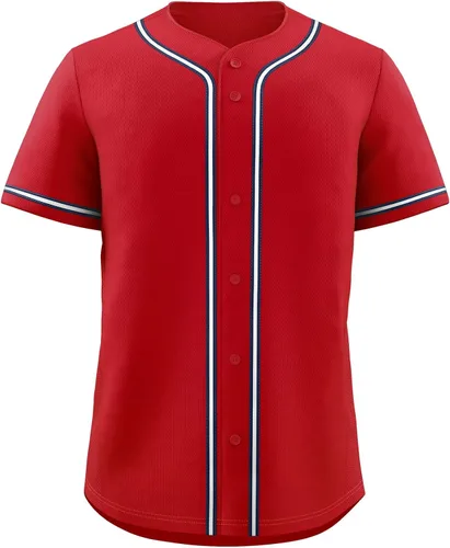 Vista 28 de KXK Camiseta de béisbol en blanco para hombre, camisas casuales con botones, manga corta, uniforme deportivo de equipo activo