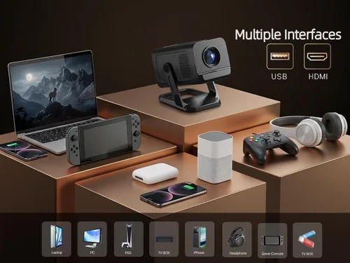 Vista 9 de Mini proyector para dormitorio con WiFi y Bluetooth bidireccional 1080P 4K soporte inteligente Android TV OS Aplicaciones integradas Keystone
