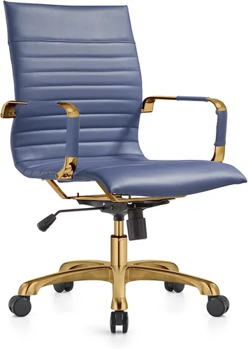 Vista 32 de LeisureMod Harris Silla de oficina con almohadilla suave, silla ejecutiva de piel sintética con base de acero dorado, altura ajustable, bloqueo