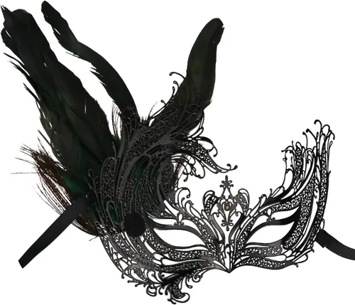 Vista 8 de Thmyo Máscara de metal para mascarada, máscara veneciana para disfraz de Halloween con diamantes de imitación de plumas de pavo real Estilo 1