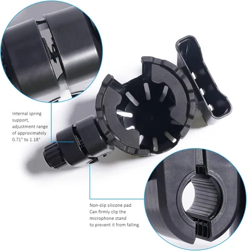 Vista 6 de EASICOZI Soporte para micrófono con soporte para teléfono, soporte universal 2 en 1 para botella de bebida para soporte de micrófono de música