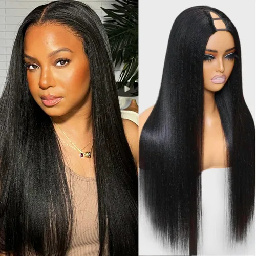 Vista 10 de Nadula Pelucas de cabello humano lacio Yaki sin pegamento con encaje frontal de 7 x 5 pulgadas, nudos invisibles, predepilados, pretodo, 3S, listo