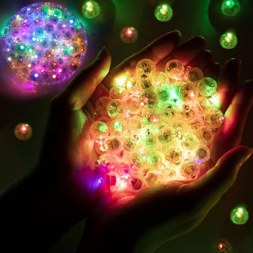 Vista 10 de 50 luces de globo, mini luces LED, redondas, largas esperas, lámpara de bola para linterna de papel, fiesta de cumpleaños, Navidad, Halloween, Azul
