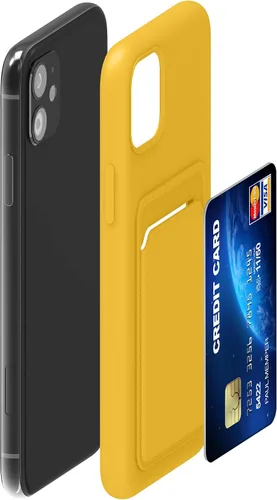 Vista 5 de kwmobile Funda compatible con Apple iPhone 11, funda de TPU con tarjetero de crédito, color amarillo radiante