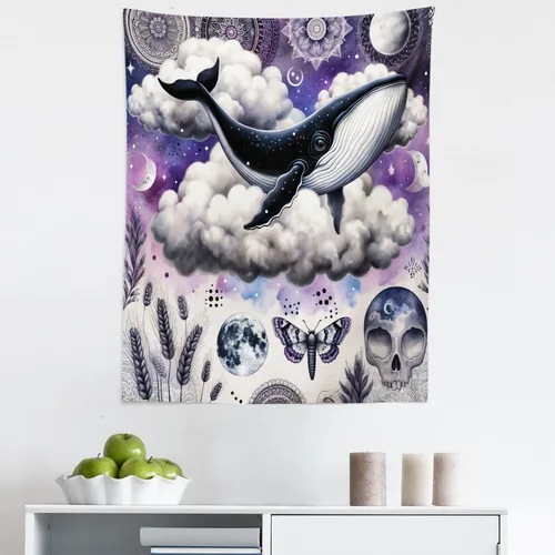 Vista 133 de Ambesonne Tapiz de hongos, atmósfera psicodélica, escena astral estrellada con motivos orientales trippy, decoración de tela para colgar en la pared
