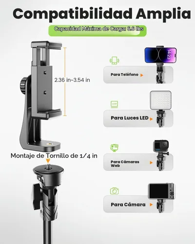 Vista 6 de CAMBOFOTO - Trípode de 82 pulgadas de alto para iPhone con cuello de cisne y control remoto, soporte