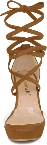 Vista 3 de Allegra K Sandalias de tacón grueso transparentes con cordones para mujer, Transparente