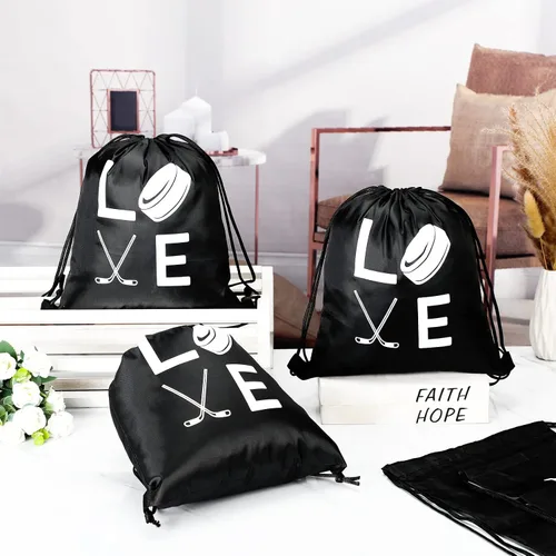 Vista 7 de Sinmoe 12 bolsas de regalo de hockey para fiestas de hockey, bolsas de regalo para fiestas de hockey deportivo, bolsa con cordón, regalos de fiesta