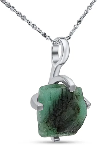 Vista 16 de Collar de cadena con colgante de piedra preciosa natural en bruto con oro blanco sobre plata de ley 925, piedra natal delicado regalo solitario