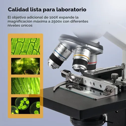 Vista 3 de [Versión de sangre] Vabiooth Microscopio monocular compuesto de doble visión 40X-2500X aumento con pantalla LCD de 7 pulgadas, ocular electrónico