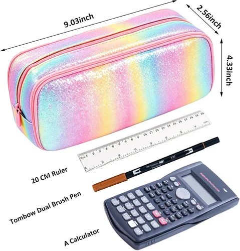 Vista 6 de Estuche grande para lápices, gran capacidad, estuche organizador de lápices de arco iris, bonita caja de lápices, bolsa para bolígrafos