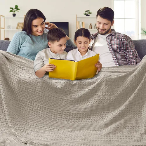 Vista 28 de PHF Manta ligera de punto gofre 100% algodón para cama, King, color blanco 02 Blanco