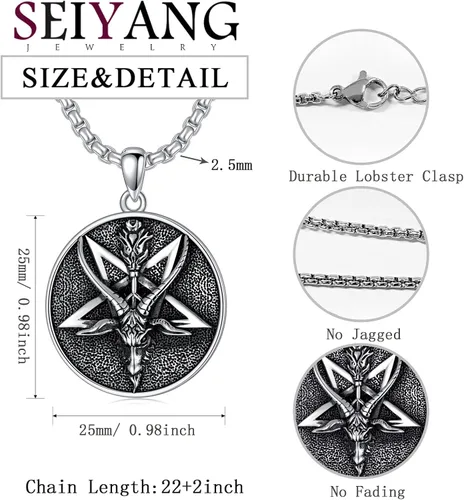 Vista 2 de Seiyang Mitología de plata de ley 925 paganismo Collar egipcio de joyería de regalo para hombres y mujeres con cadena Rolo de 0.079 in 22+2