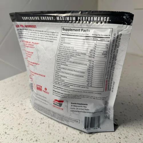Vista 4 de Granite GX - Suplemento para antes del entrenamiento, sabor de poder ácido, apoya la concentración, la energía y el rendimiento con teacrina