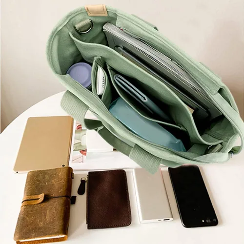 Vista 5 de Bolso de lona con cremallera para mujer, bolso cruzado de lona con asa superior