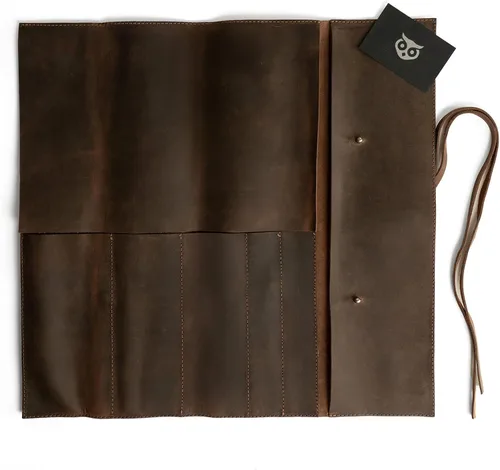 Vista 6 de Estuche de cuero rústico para cuchillos, bolsa duradera para cuchillos de chef para chefs profesionales, bolsa de rollo de cuchillos, funda
