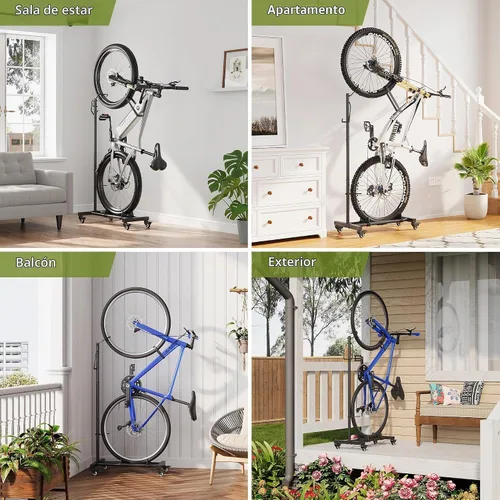 Vista 9 de Sttoraboks Soporte vertical de estacionamiento para bicicletas, altura ajustable para ruedas de 29 pulgadas, ahorro de espacio e independiente
