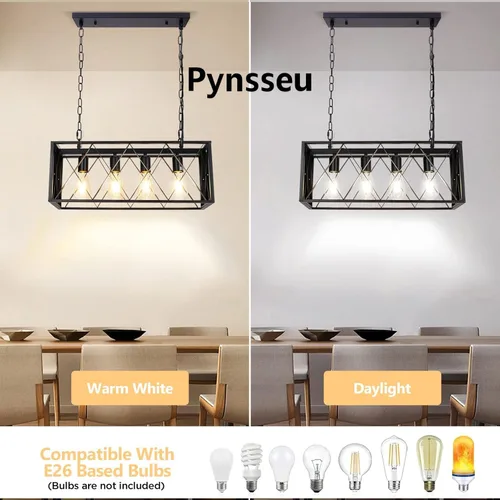 Vista 3 de Pynsseu - Lámpara colgante de isla de cocina industrial, rectangular, estilo clásico rústico, lámpara colgante de 4 luces, para cocinas de casa