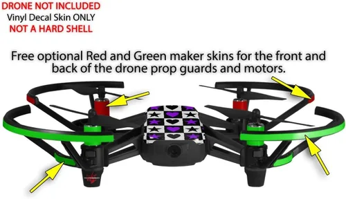 Vista 3 de Paquete de 2 calcomanías compatibles con DJI Ryze Tello Purple Hearts and Stars Drone no incluidos