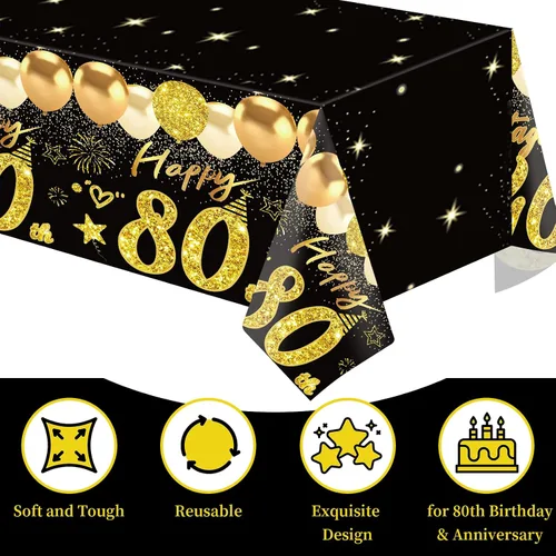 Vista 40 de Uiorgui 2 piezas mantel de cumpleaños número 18, mantel de cumpleaños número 18 negro dorado para niños y niñas, mantel de plástico rectangular