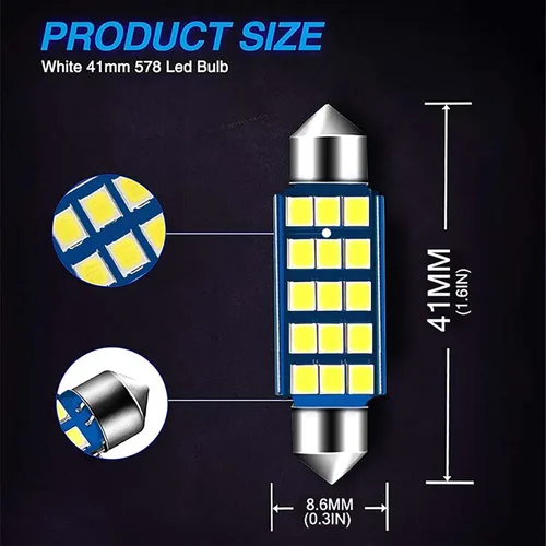 Vista 2 de 2 bombillas LED 578 extremadamente brillantes de 1.59 pulgadas, 6500 K, blanco 2835, chipsets de 400 lúmenes, para interiores, cúpula, mapa, puerta