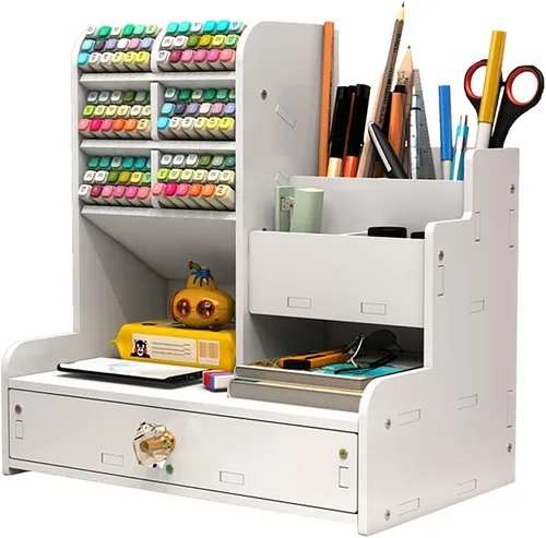 Vista 9 de Hggzeg Organizador de Escritorio de Madera, Portaplumas DIY de Gran Capacidad Caja de Almacenamiento Estante de Almacenamiento de Artículos