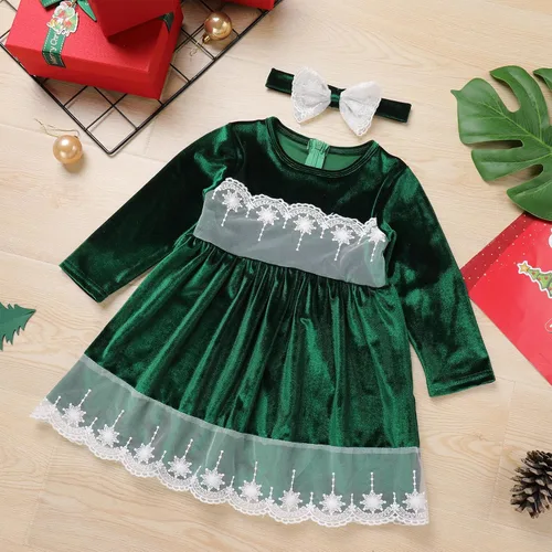 Vista 2 de ODIZLI Vestido de terciopelo para niñas pequeñas, manga larga, volantes, ropa de otoño e invierno