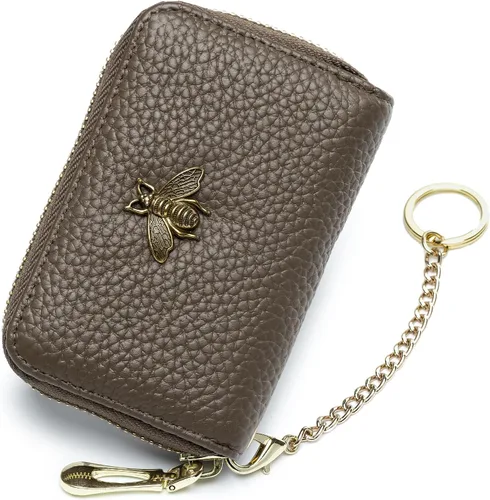 Vista 25 de imeetu Soporte para tarjetas de crédito RFID, cartera pequeña de cuero con cremallera para mujer